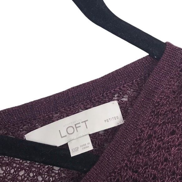 Loft Burgundy Open Knit Short Sleeve Sweater XXS Petite - Picture 6 of 8